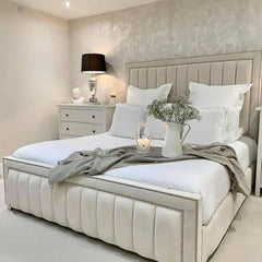 Dion Bespoke Line Fabric Bed Frame With Ornate Studs