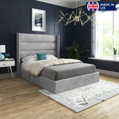 Bari Straight Winged Upholstered Soft Velvet Bed Frame