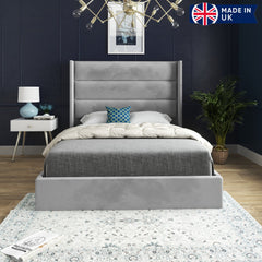 Bari Straight Winged Upholstered Soft Velvet Bed Frame