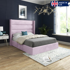 Bari Straight Winged Upholstered Soft Velvet Bed Frame