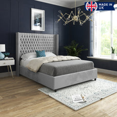 Vita Straight Winged Upholstered Soft Velvet Bed Frame