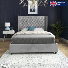 Vita Straight Winged Upholstered Soft Velvet Bed Frame